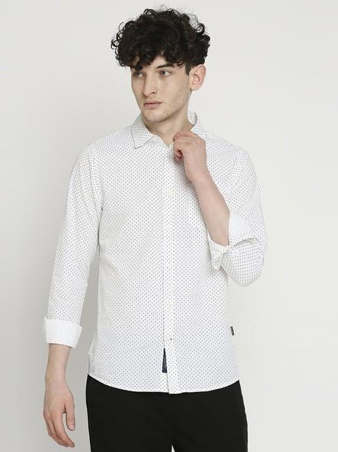 being human white slim fit printed shirt