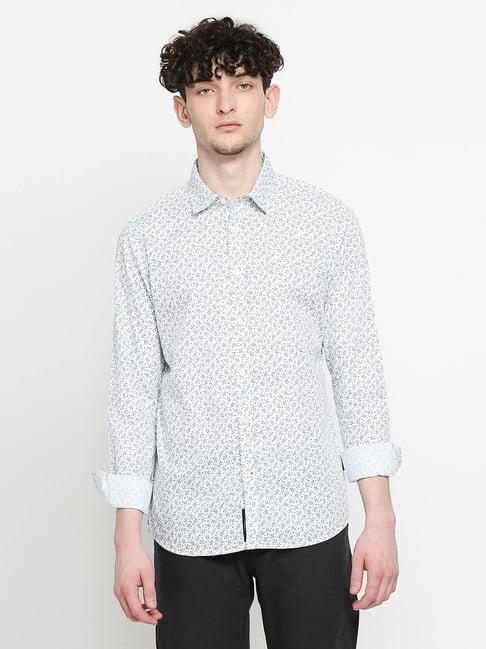 being human white slim fit printed shirt