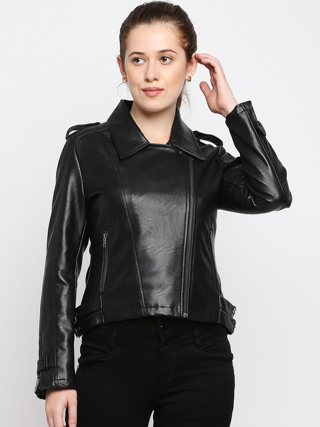 being human women black crop leather jacket