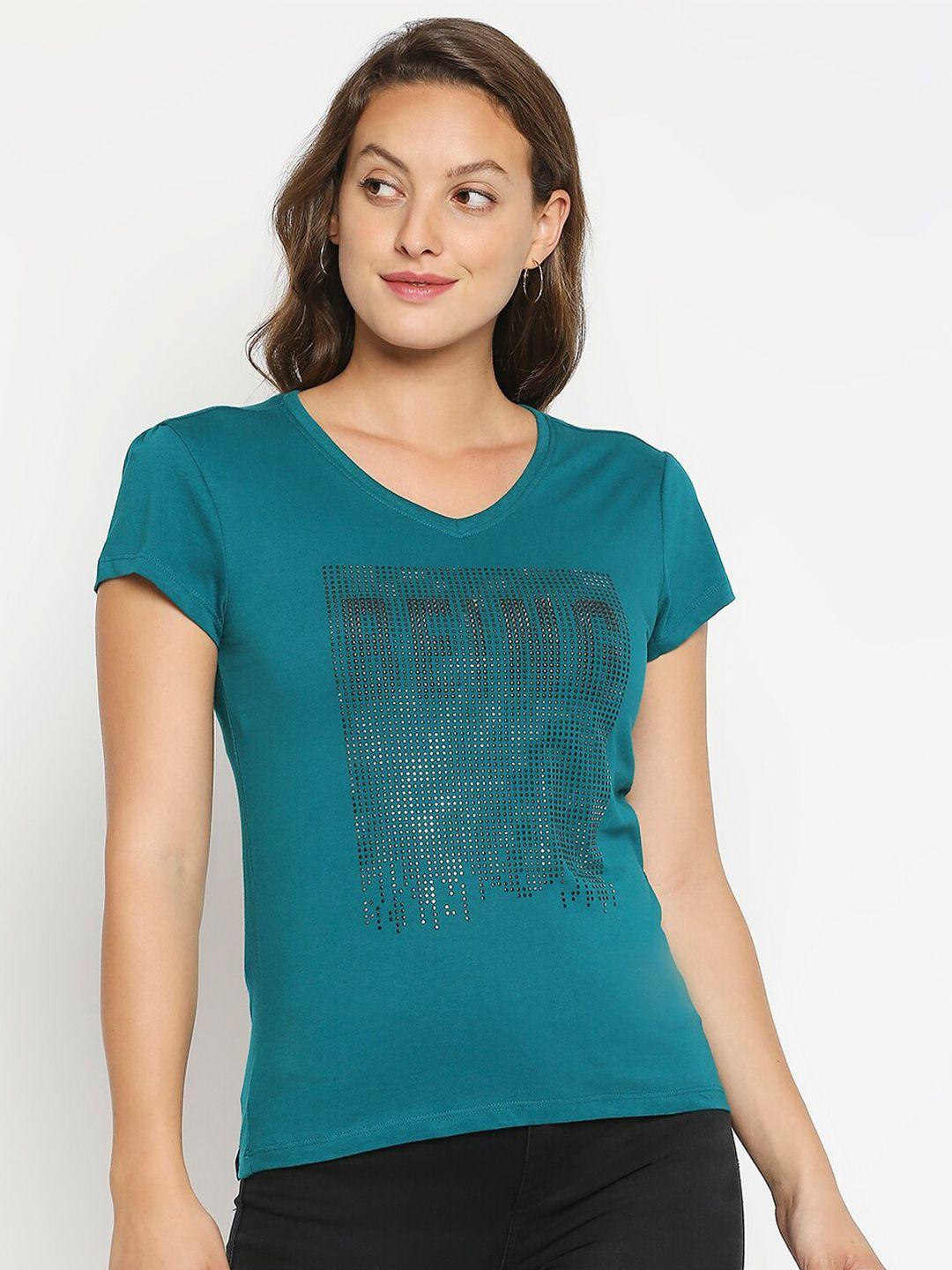 being human women green typography printed v-neck t-shirt