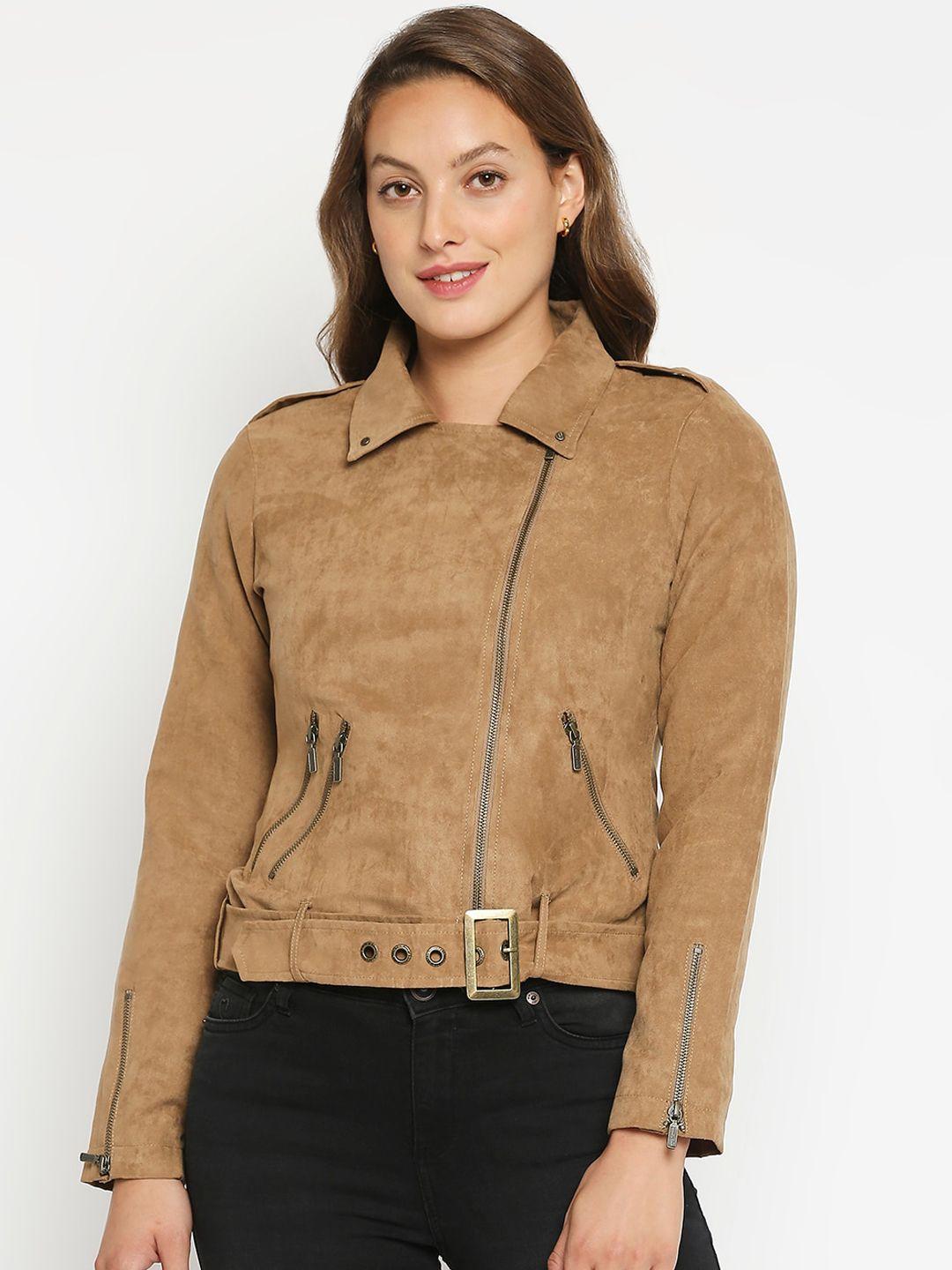 being human women tan solid lightweight biker jacket