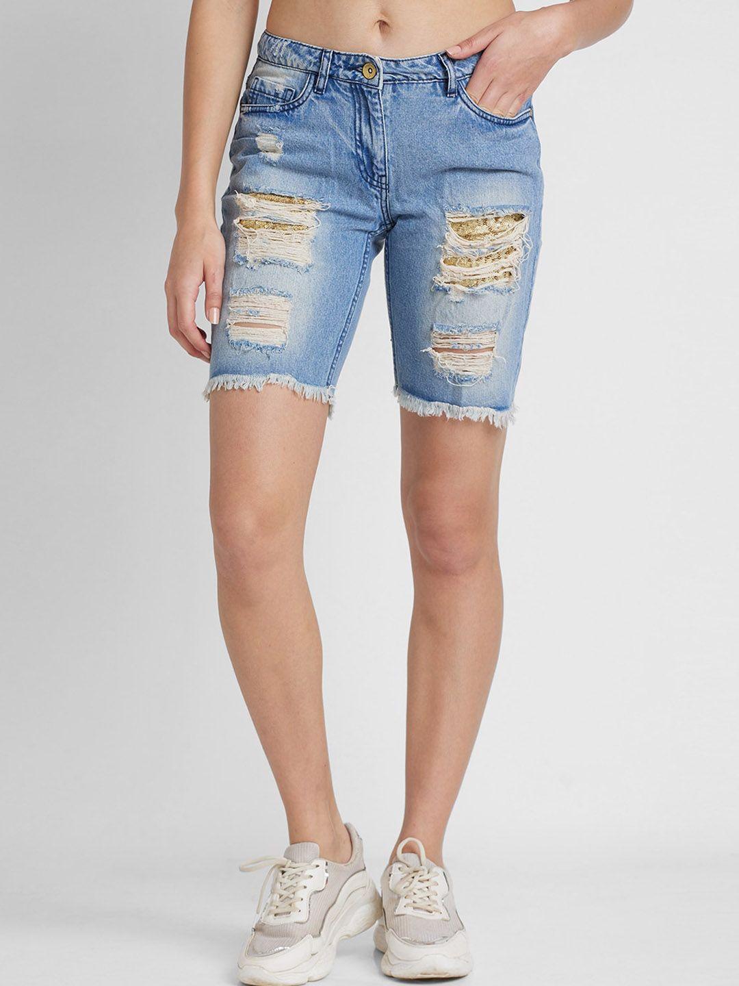 being human women washed distressed denim shorts