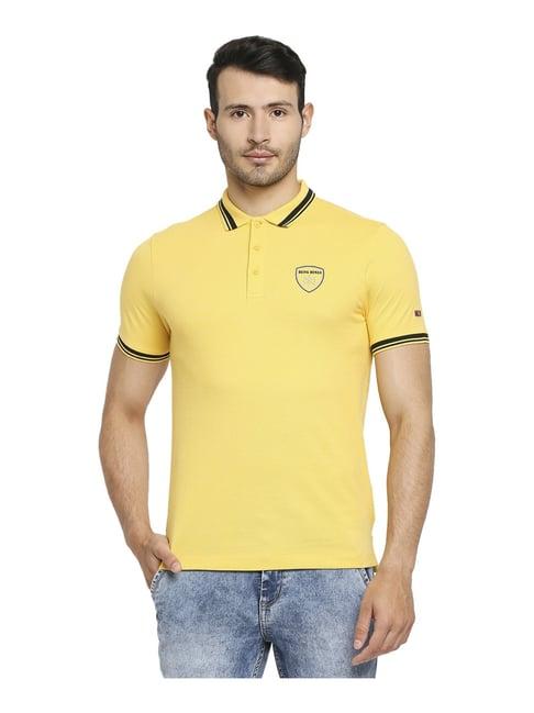 being human yellow cotton regular fit logo printed polo t-shirt