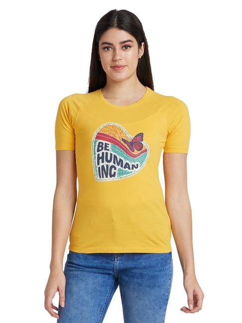 being human yellow printed t-shirt