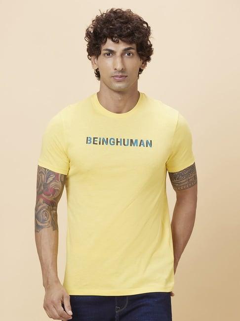 being human yellow regular fit logo printed t-shirt