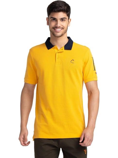 being human yellow regular fit printed polo t-shirt