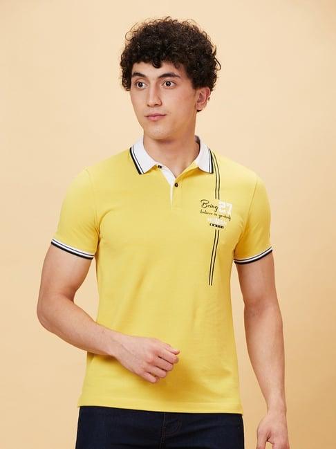 being human yellow regular fit printed polo t-shirt