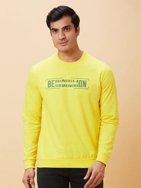 being human yellow regular fit printed sweatshirt