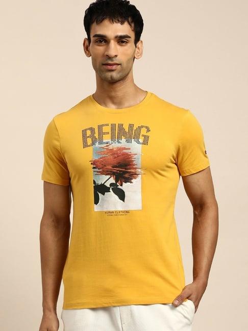 being human yellow regular fit printed t-shirt