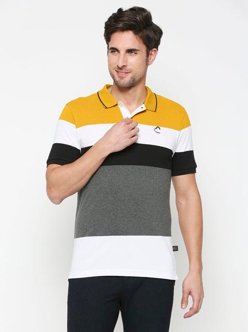 being human yellow regular fit striped polo t-shirt