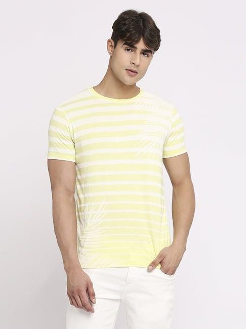 being human yellow regular fit striped t-shirt