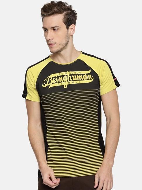 being human yellow slim fit striped t-shirt