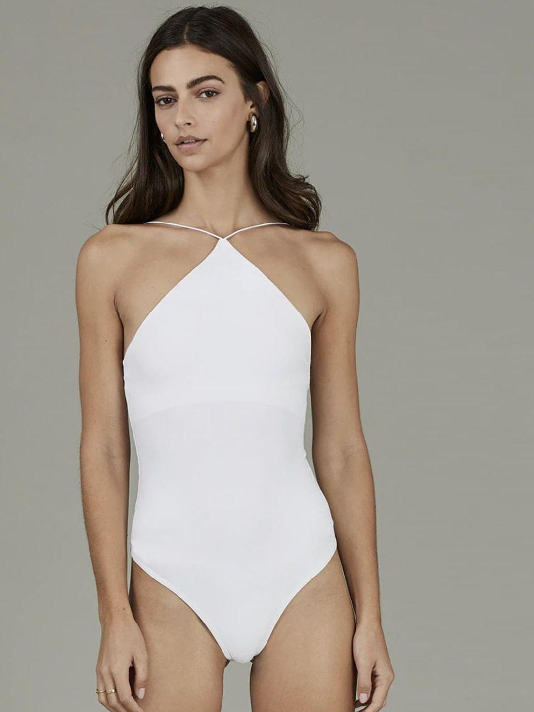 bel a vous women white solid one-piece swimsuit