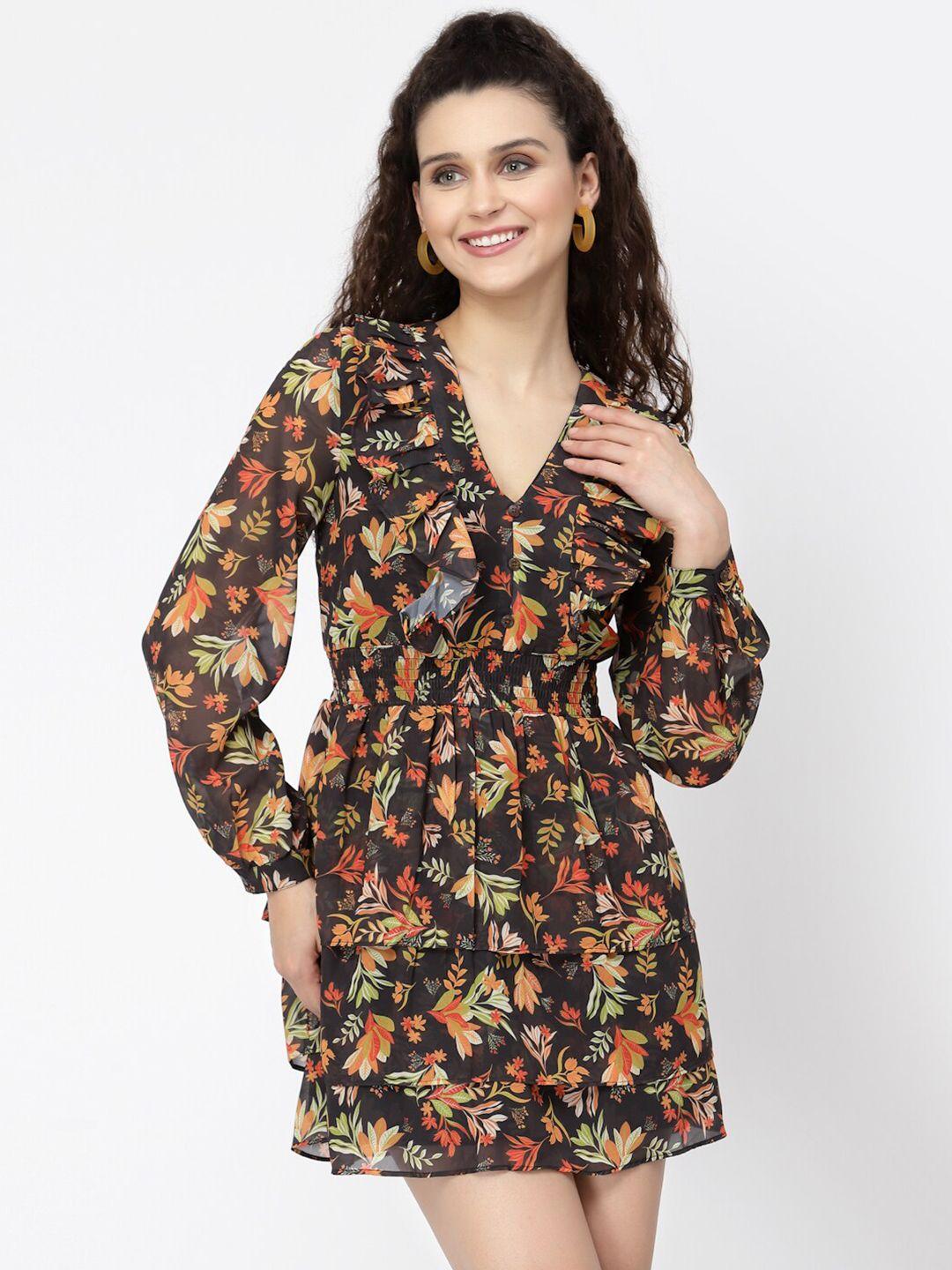 belavine floral print puff sleeve fit & flare mini dress