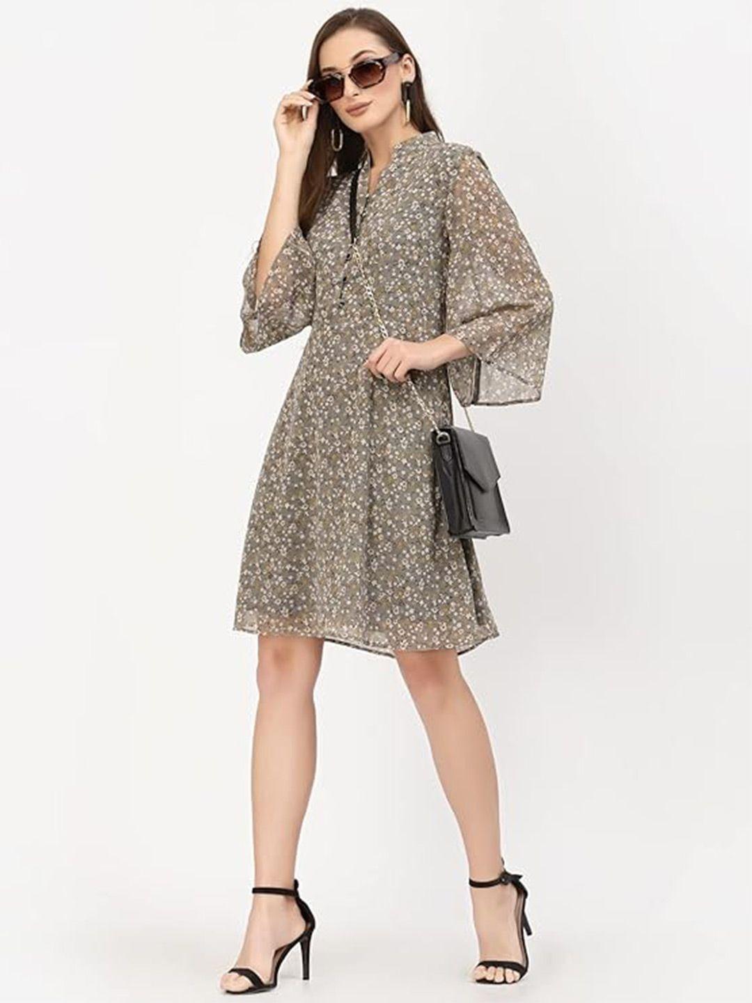 belavine animal print tie-up neck bell sleeve fit & flare dress