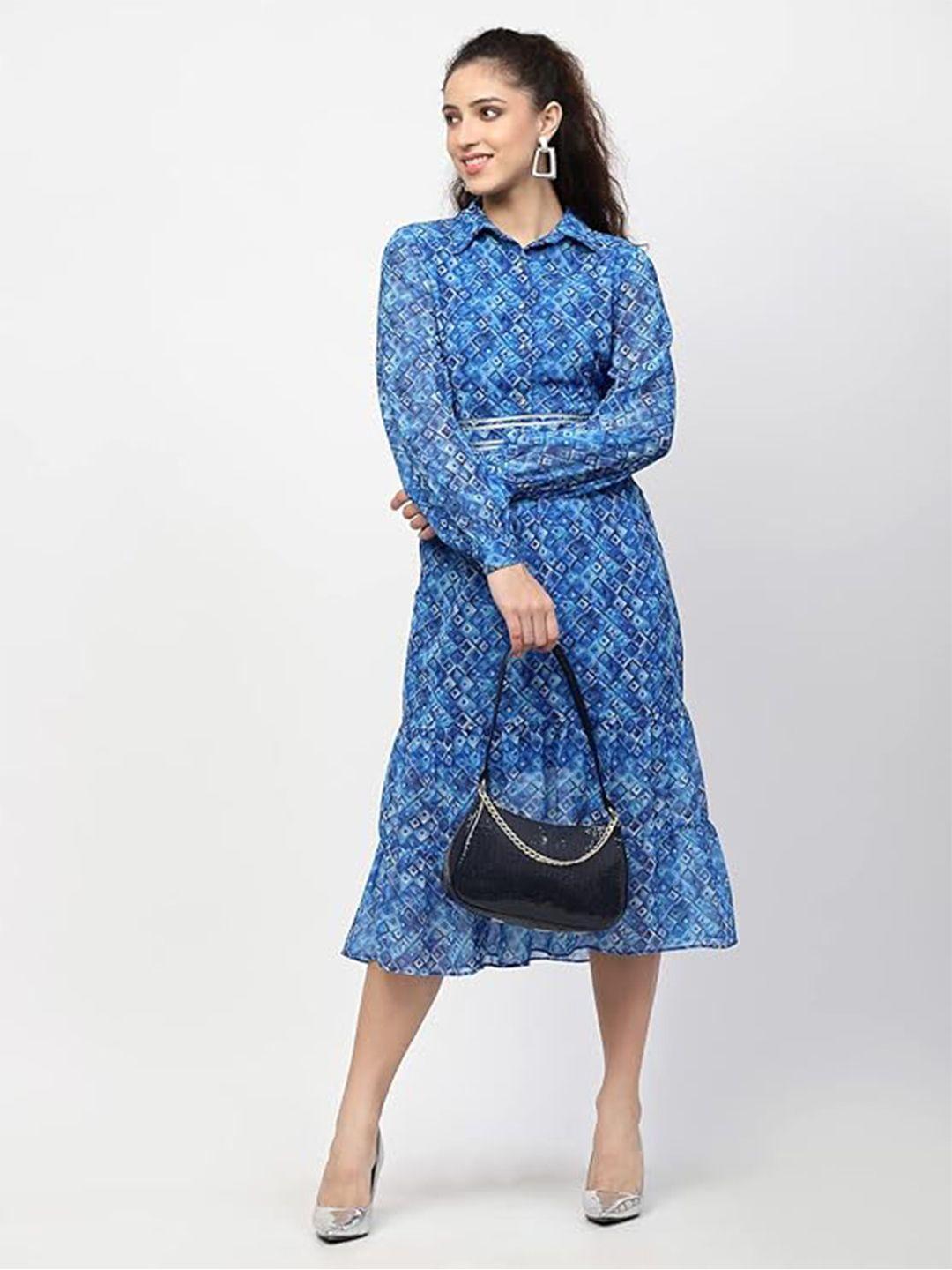 belavine floral print shirt midi dress