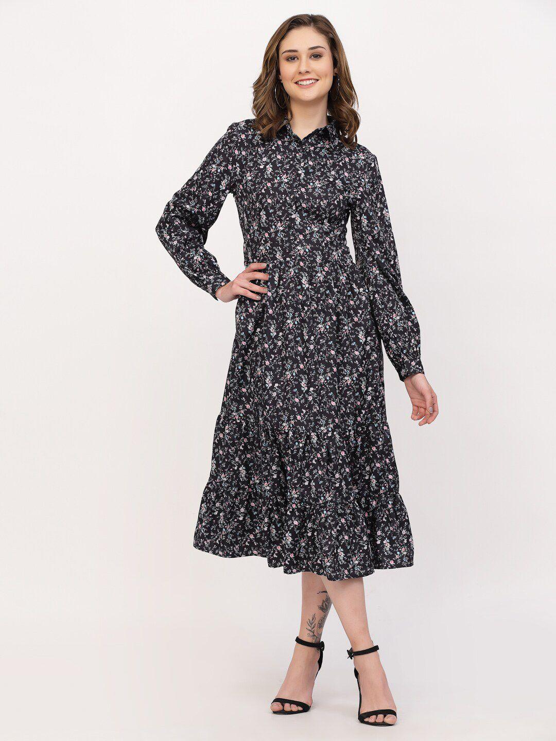 belavine floral print shirt midi dress