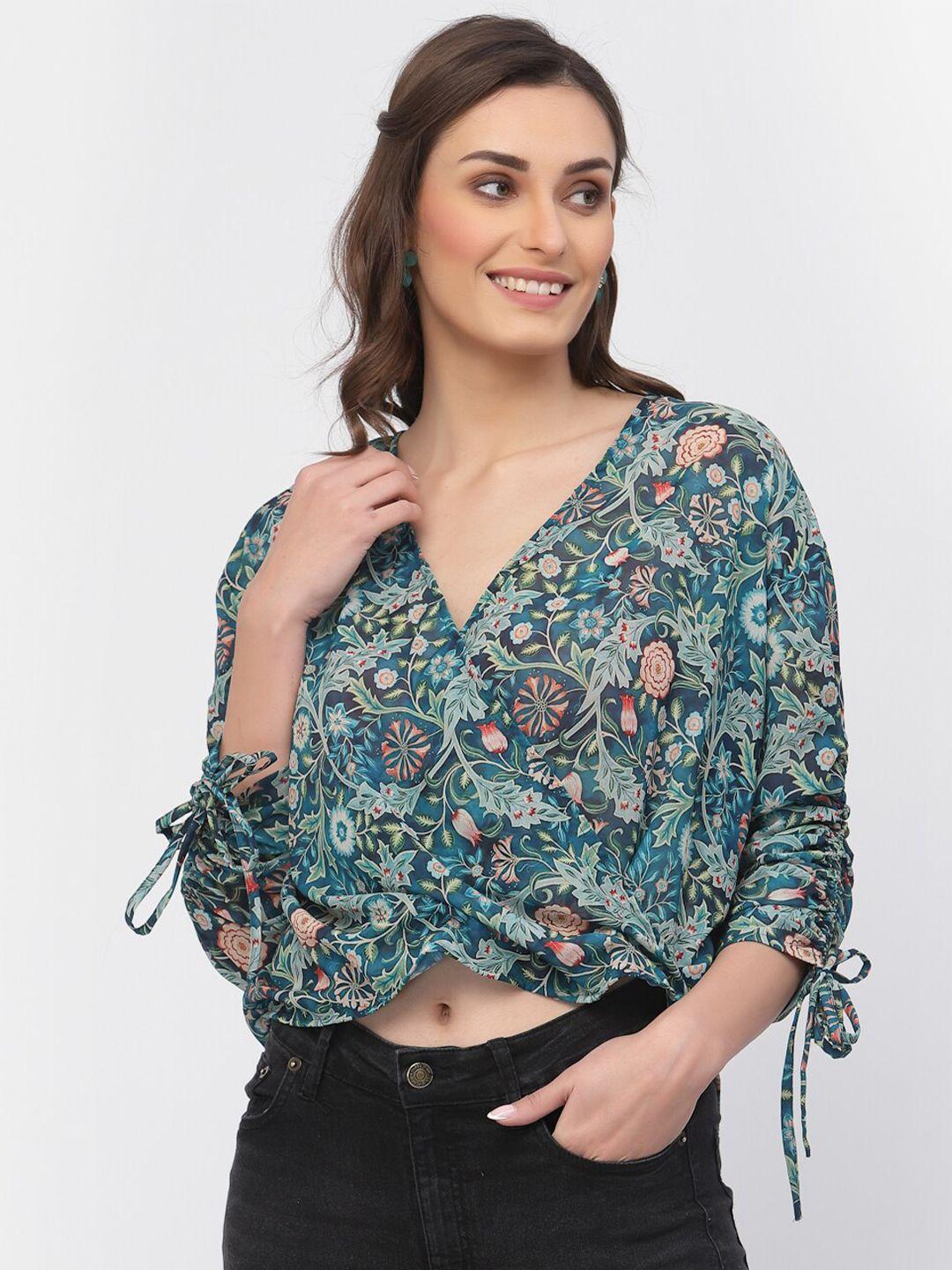 belavine floral print wrap crop top