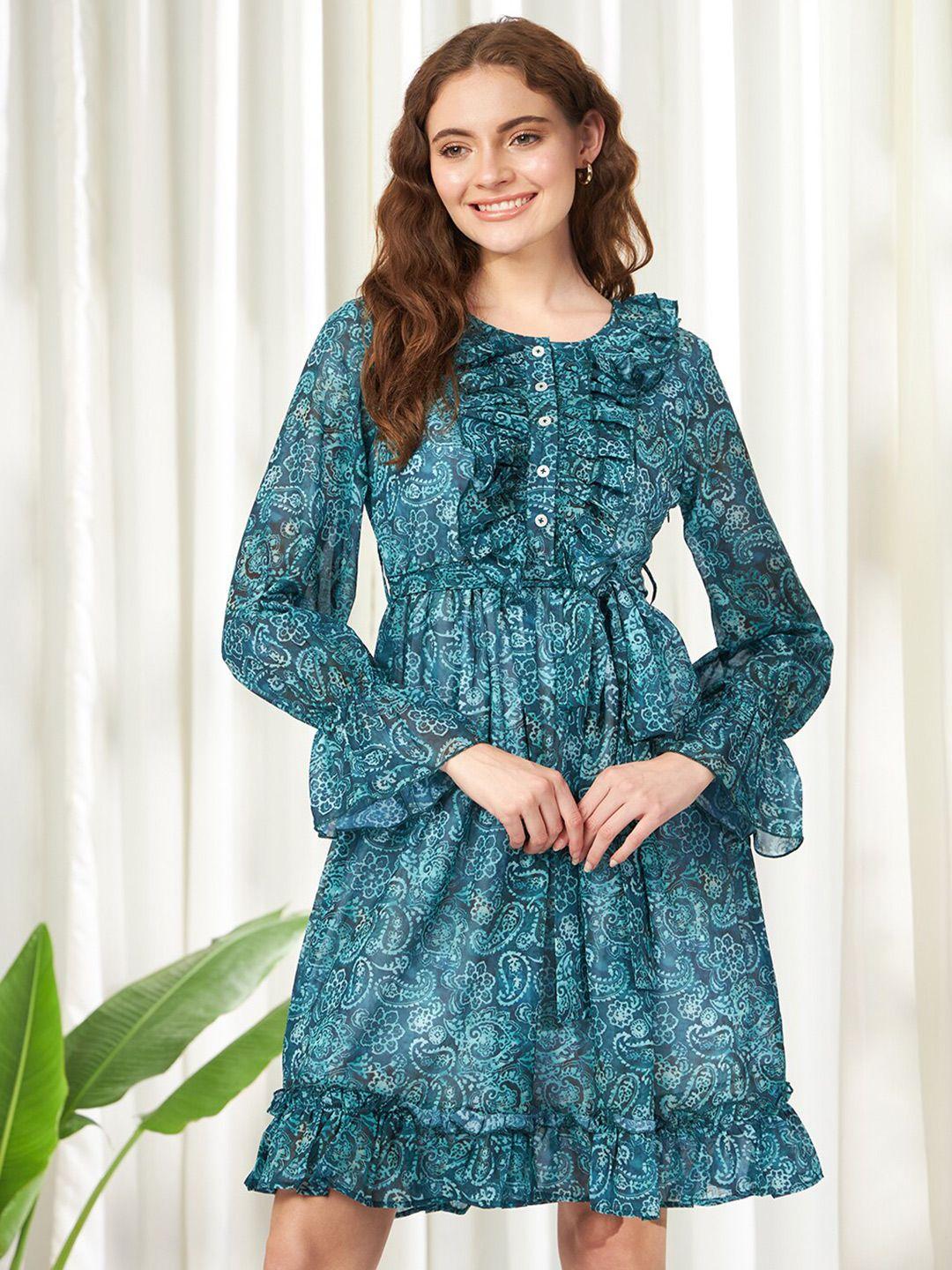 belavine print bell sleeve fit & flare dress