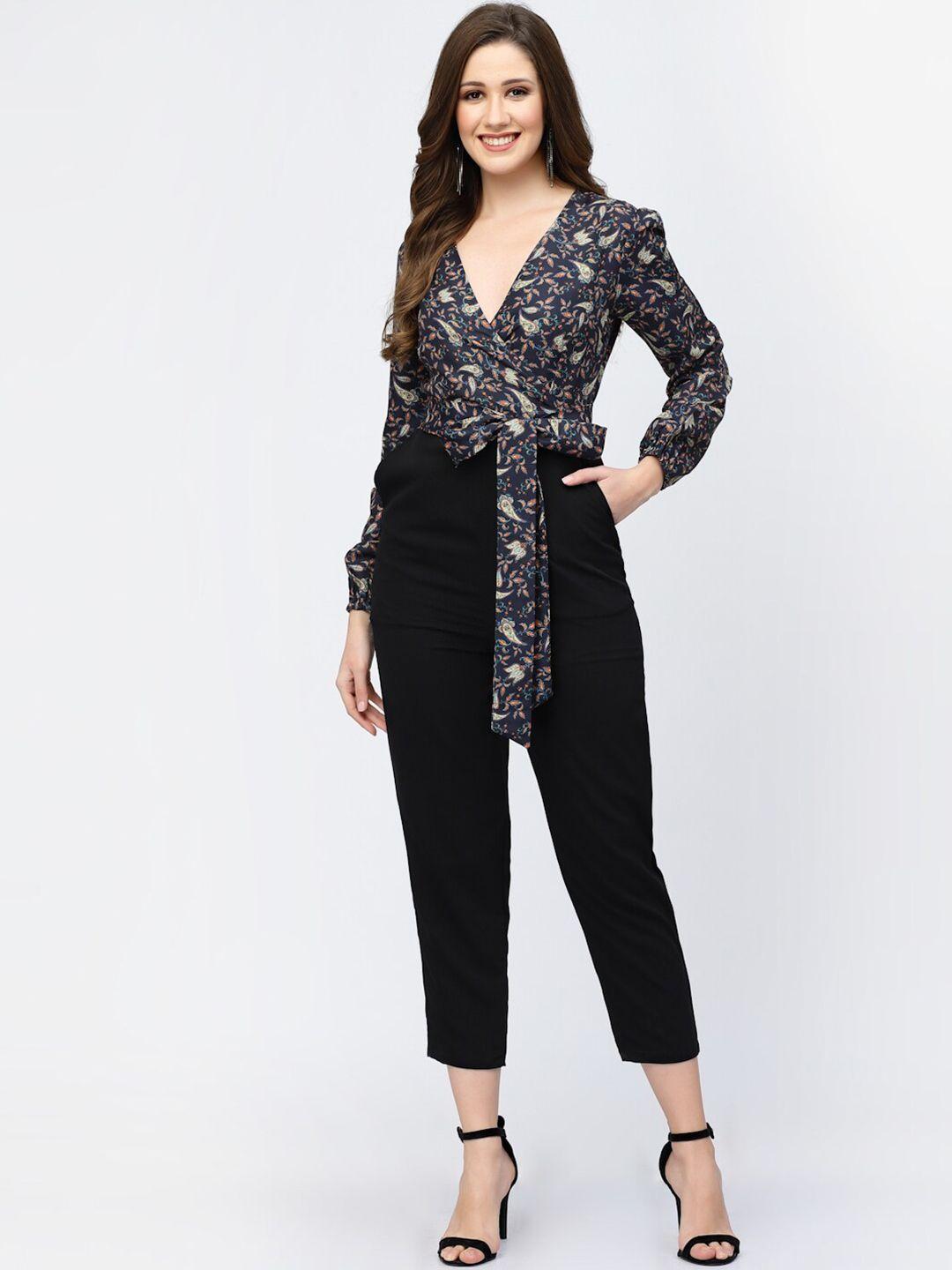 belavine printed waist tie-ups basic jumpsuit