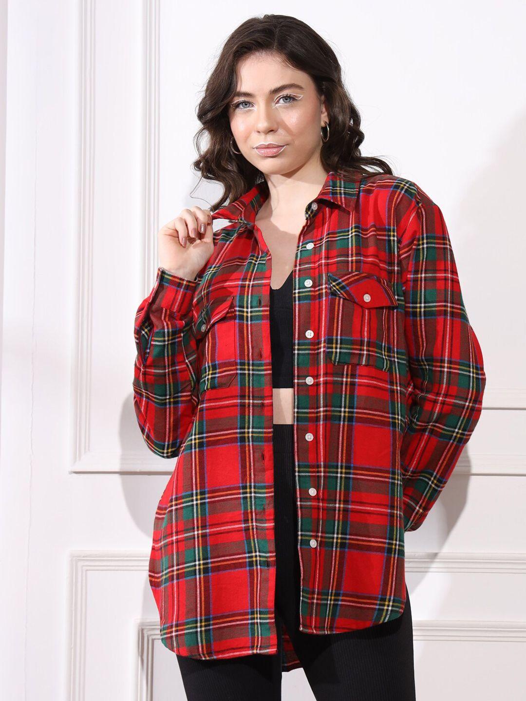 belavine women tartan checks opaque checked casual shirt