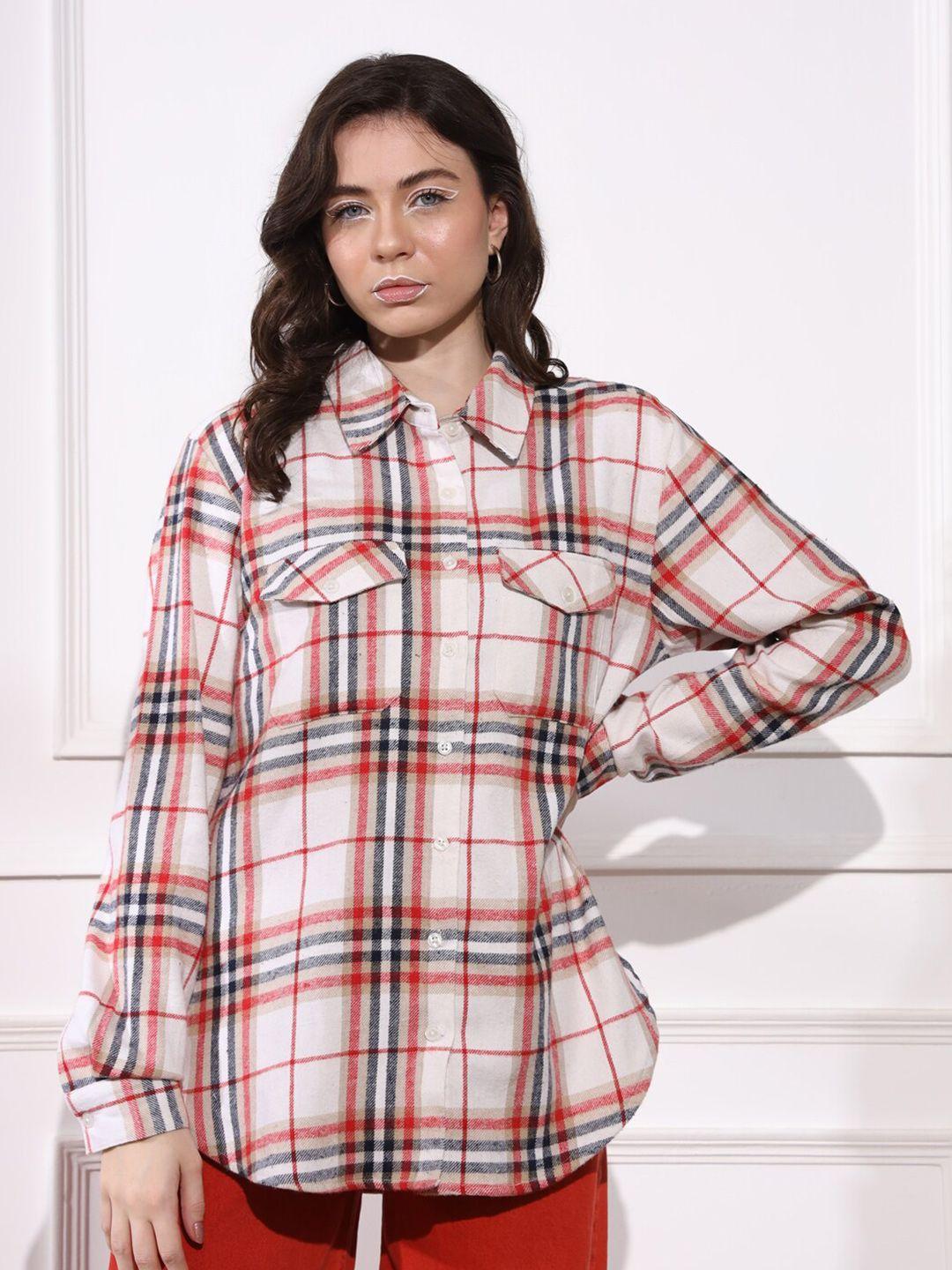 belavine women tartan checks opaque checked casual shirt