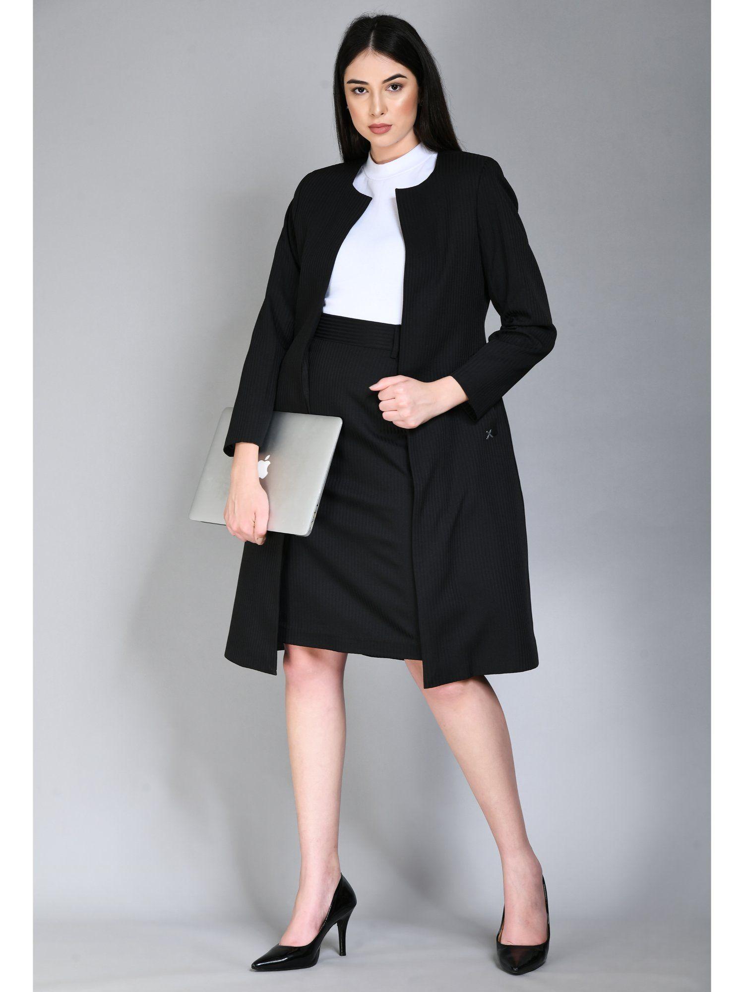 belief striped long coat skirt - black (set of 2)