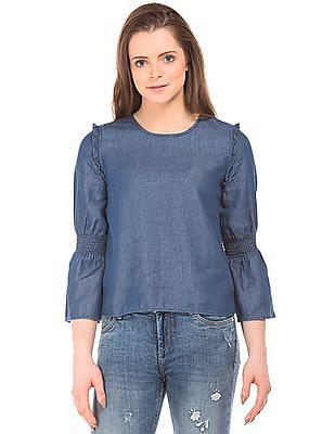 bell sleeve denim top