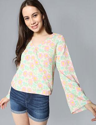 bell sleeve floral print top