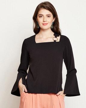 bell-sleeve top with metal accent