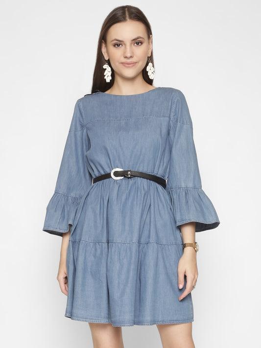 bell sleeves denim dress