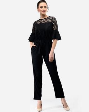 bell sleeves jumpsuit with lace detail