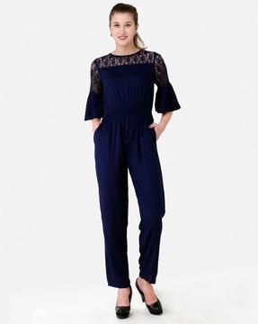 bell sleeves jumpsuit with lace detail