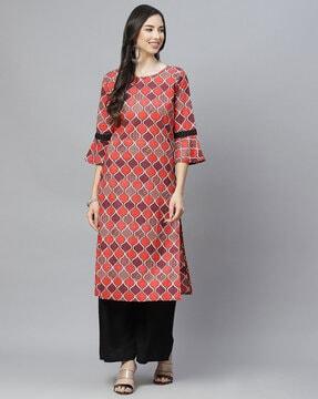 bell sleeves printed straight kurta