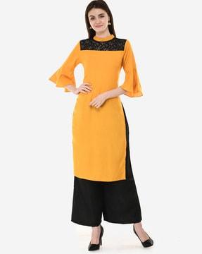 bell sleeves straight kurta set