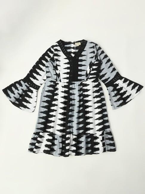 bella moda kids black printed fit & flare dress