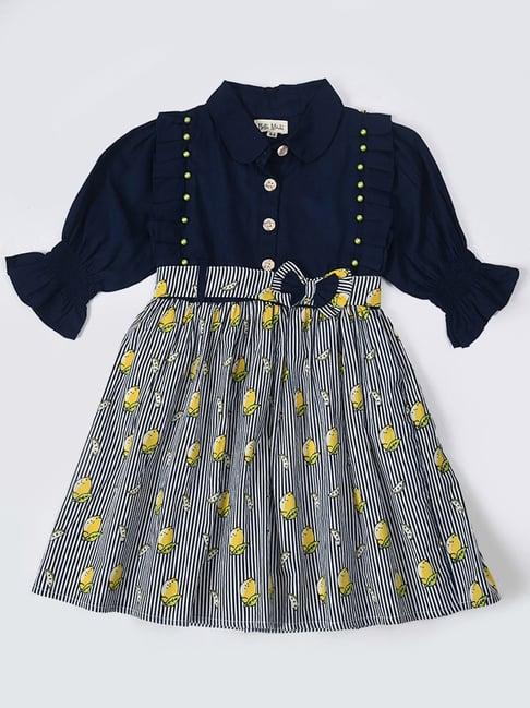 bella moda kids navy printed full sleeves fit & flare dress