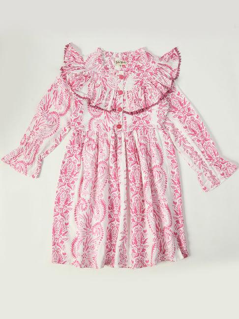 bella moda kids pink printed full sleeves fit & flare dress