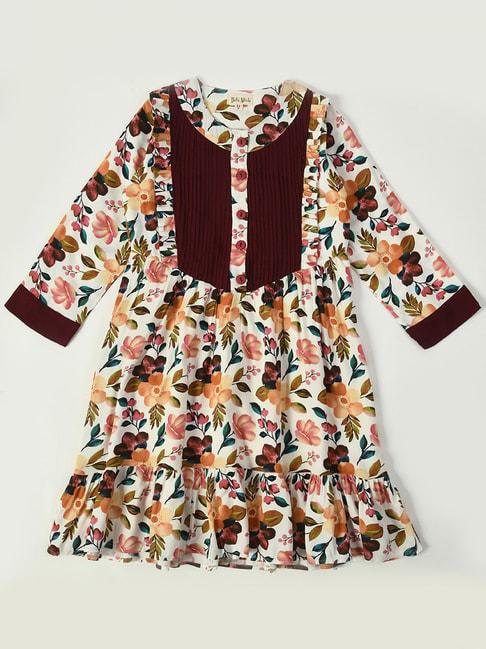 bella moda kids white & red floral print full sleeves fit & flare dress