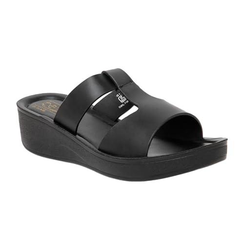 bella by labella women fashion platform slip-on black sandal | durable | stylish | comfortable | slip-resistant | lightweight & breathable | 8 uk