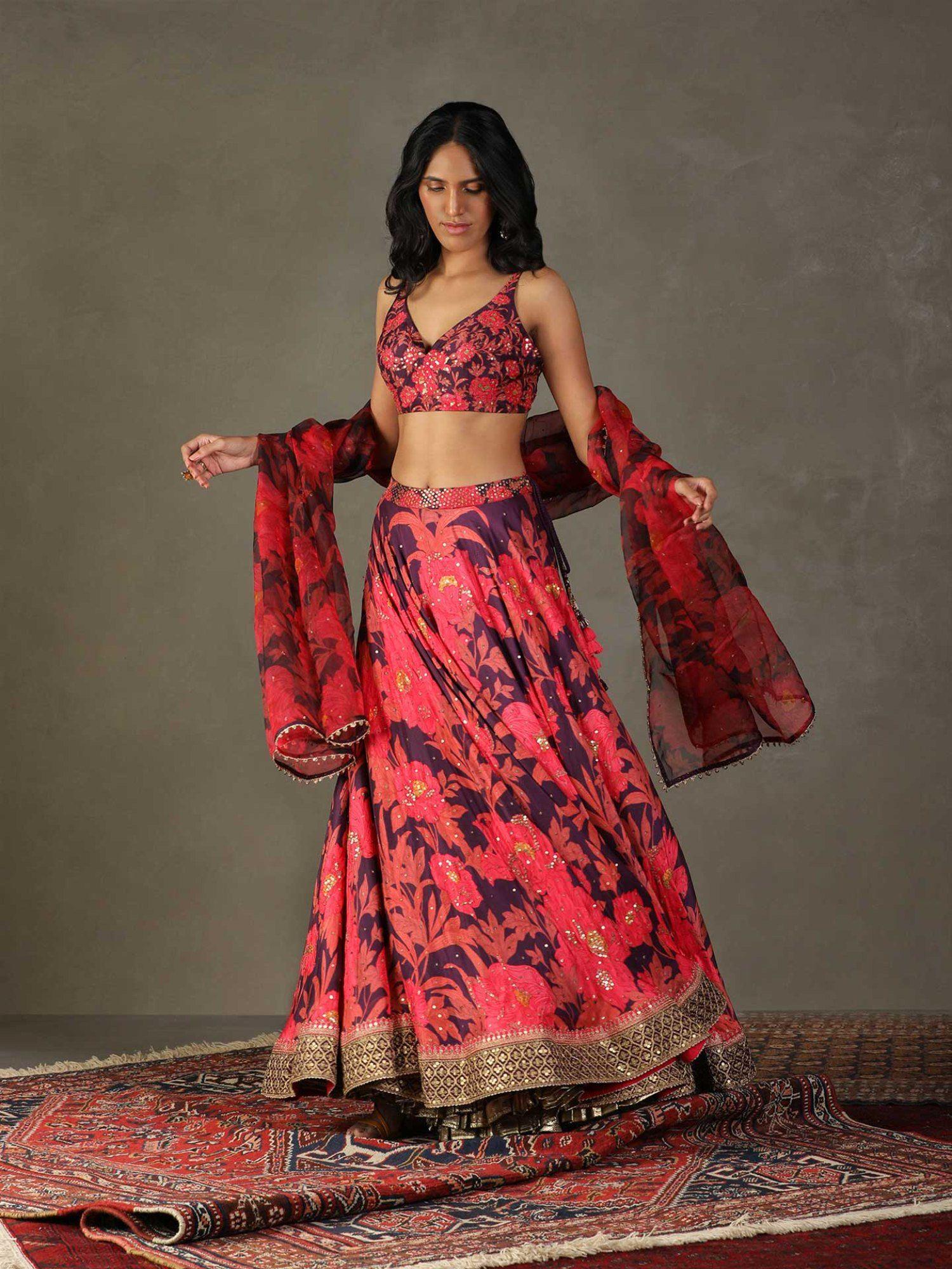 bella floral lehenga with blouse and dupatta (set of 3)