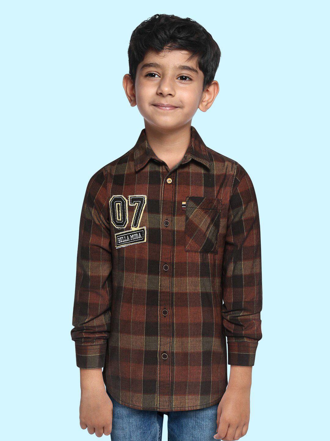 bella moda boys brown opaque checked casual shirt