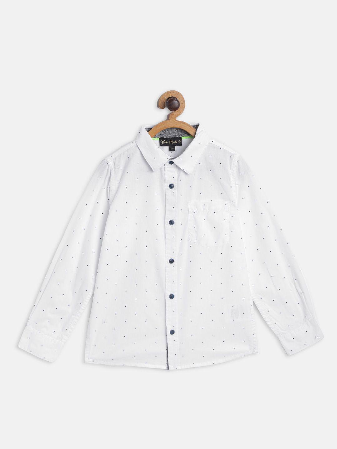 bella moda boys white regular fit polka dots opaque printed casual shirt