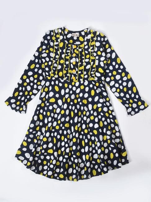 bella moda kids black printed full sleeves fit & flare dress