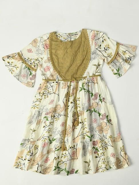 bella moda kids cream & olive floral print fit & flare dress