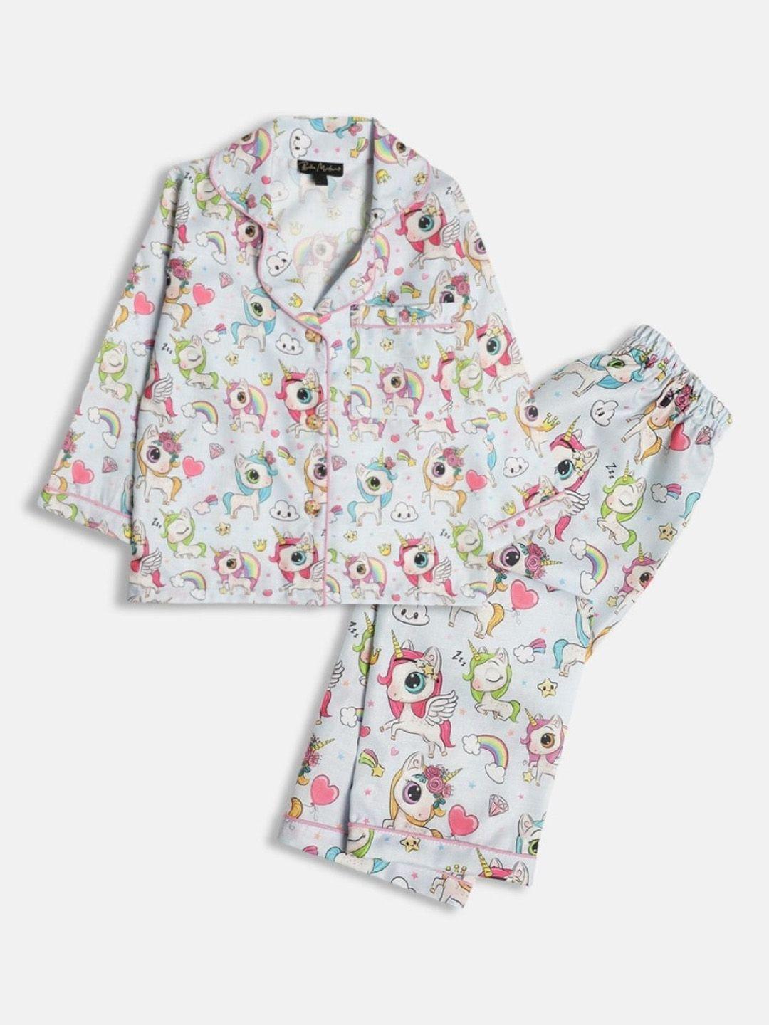 bella moda kids graphic printed lapel collar pure cotton night suit