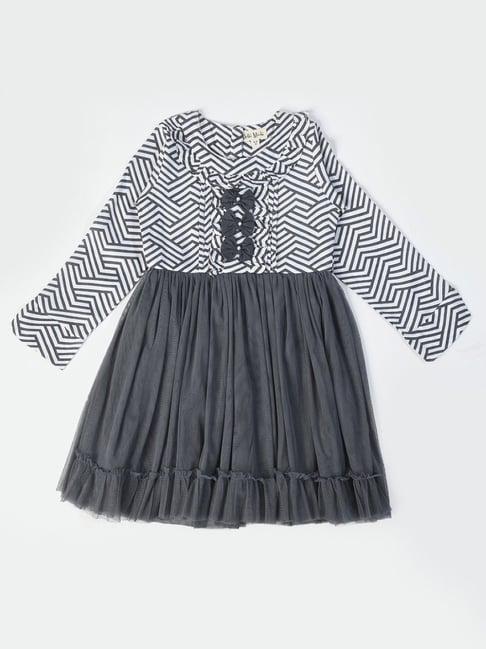 bella moda kids grey printed full sleeves fit & flare dress