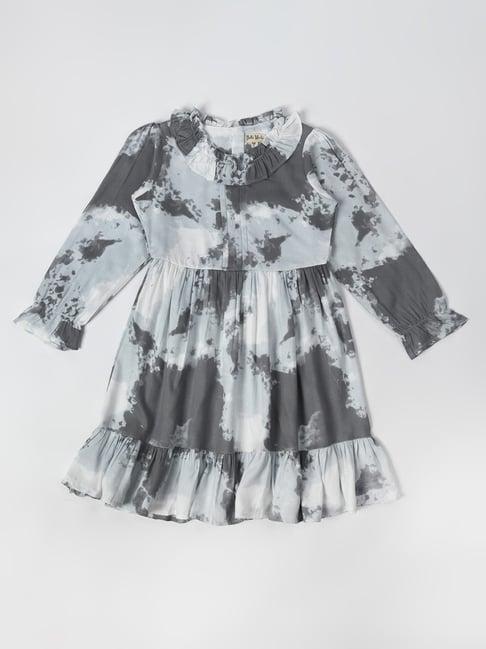 bella moda kids grey printed full sleeves fit & flare dress