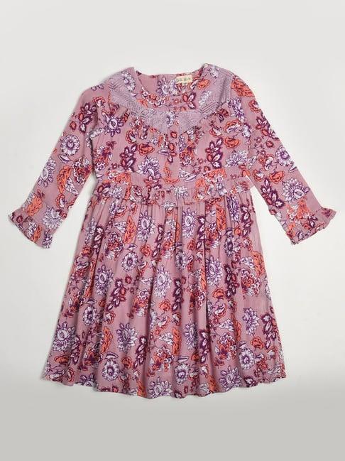 bella moda kids pink floral print full sleeves fit & flare dress