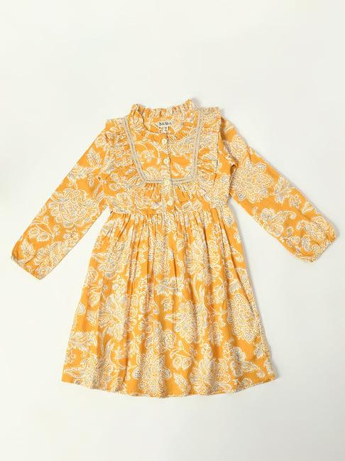 bella moda kids yellow printed full sleeves fit & flare dress